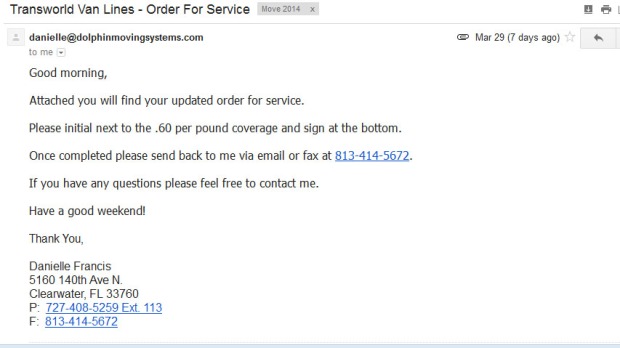 Email Order for Service #3b